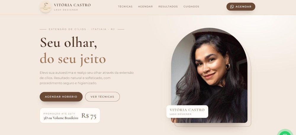 Site da lash designer Vitória Castro
